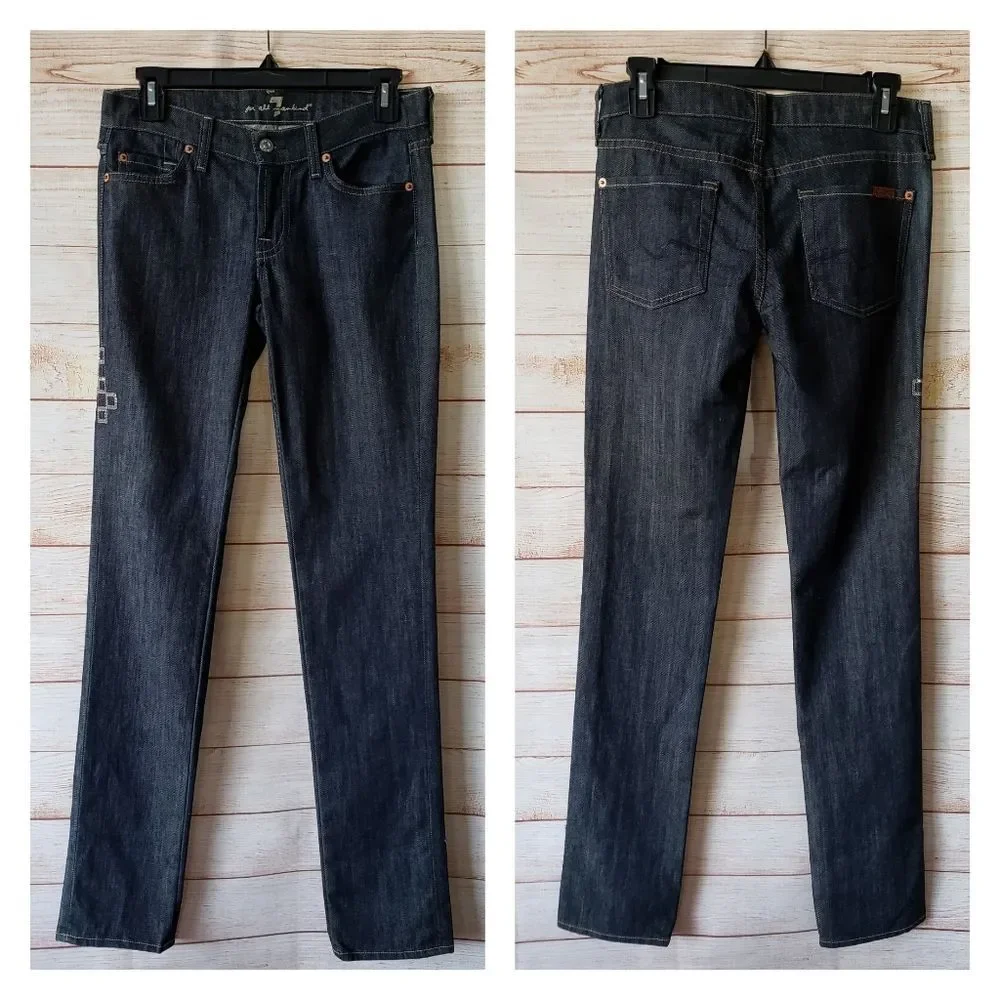 7 For All Mankind Slim Straight Leg Roxanne Cotton Blend Embellished Jeans 26